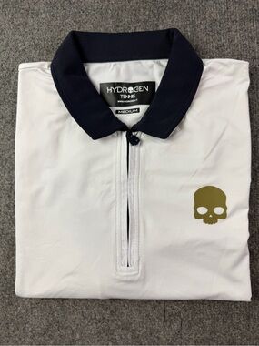 Hydrogen Tennis Mens 1/4 Zip Short Sleeve Performance Polo Shirt Size M White